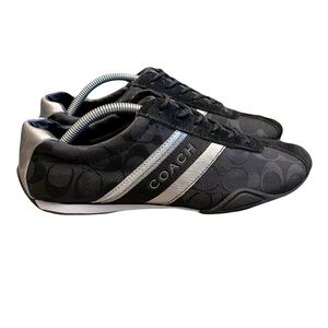 Coach Jayme Sneaker Signature Black Canvas Silver Leather Trim Size 10